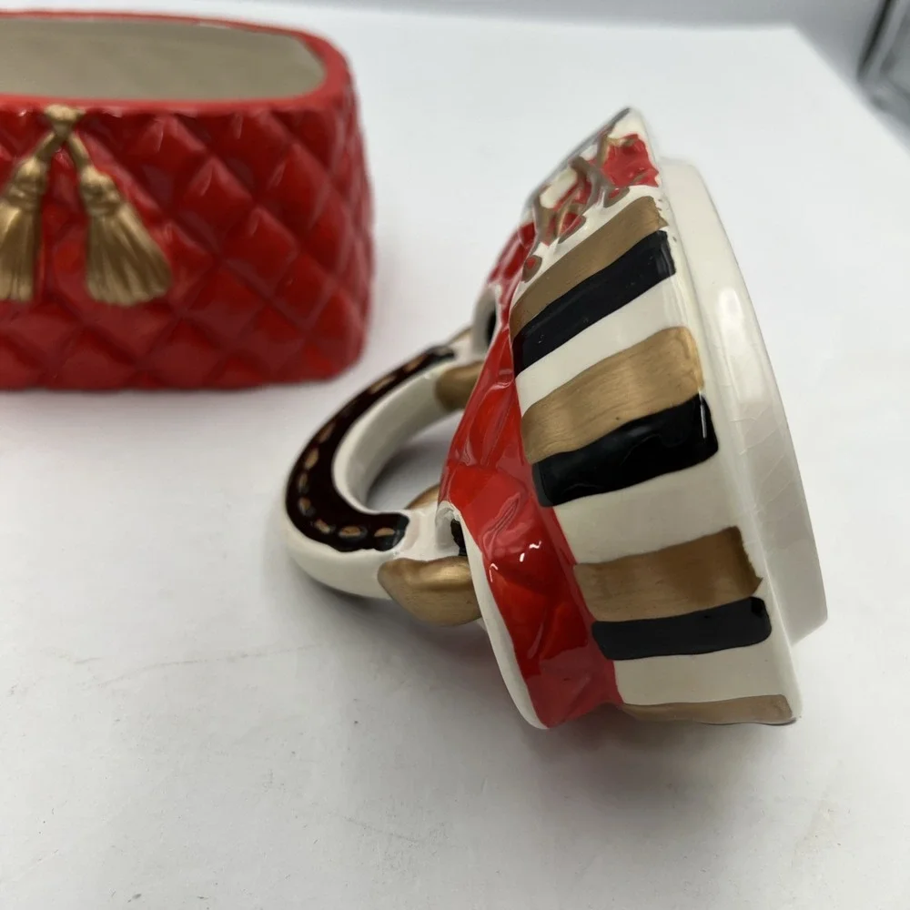 David's Cookies Mini Purse Cookie Jar Red, Black,‎ White, Gold 6 1/2